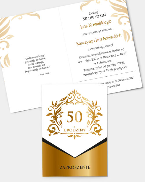 Zaproszenia Urodzinowe Gold Ornament A6