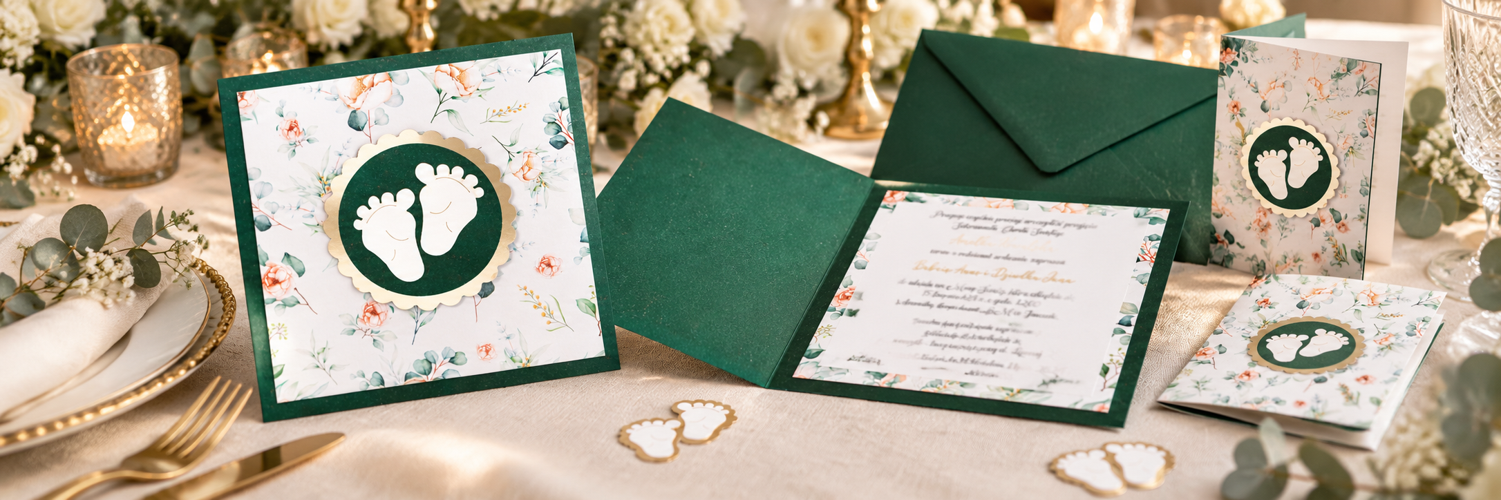 Baby Feet Rose Garden — aranżacja zaproszenia na chrzest