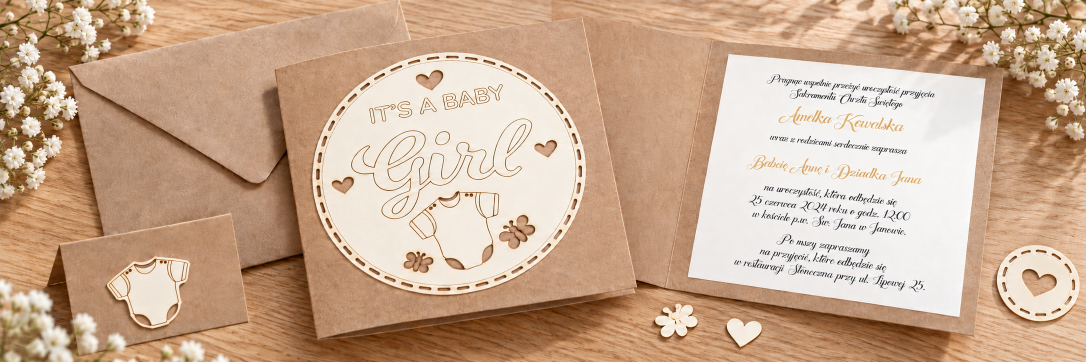 Baby Girl — aranżacja zaproszenia na chrzest 1