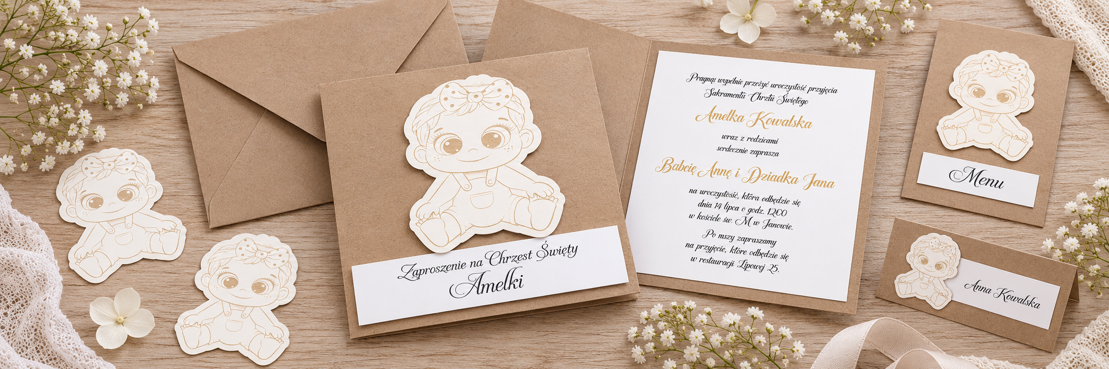 Baby Girl Label — aranżacja zaproszenia na chrzest 1