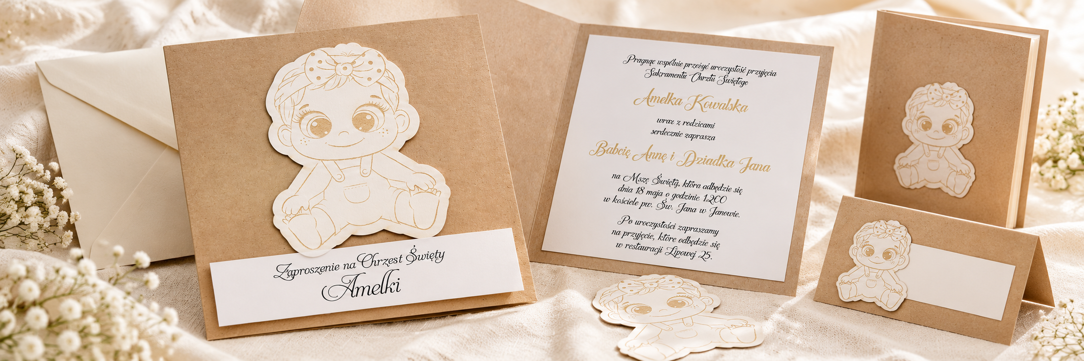 Baby Girl Label — aranżacja zaproszenia na chrzest 2