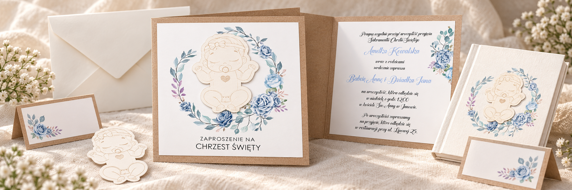 Baby Girl Nipple Blue — aranżacja zaproszenia na chrzest 2