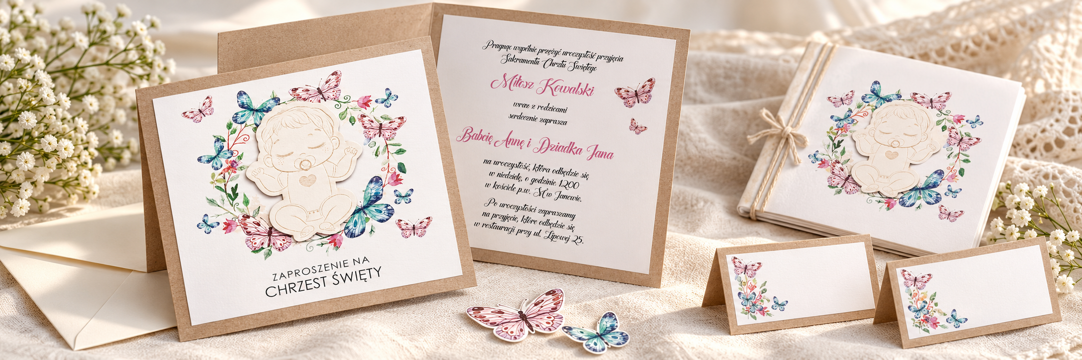 Baby Nipple Butterfly — aranżacja zaproszenia na chrzest 2