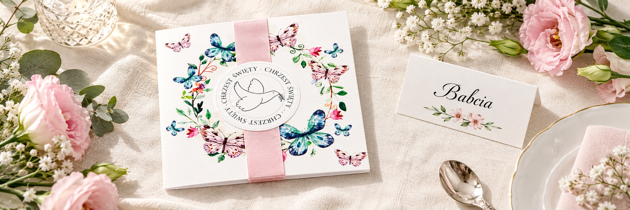 Butterfly Frame — aranżacja zaproszenia na chrzest 1