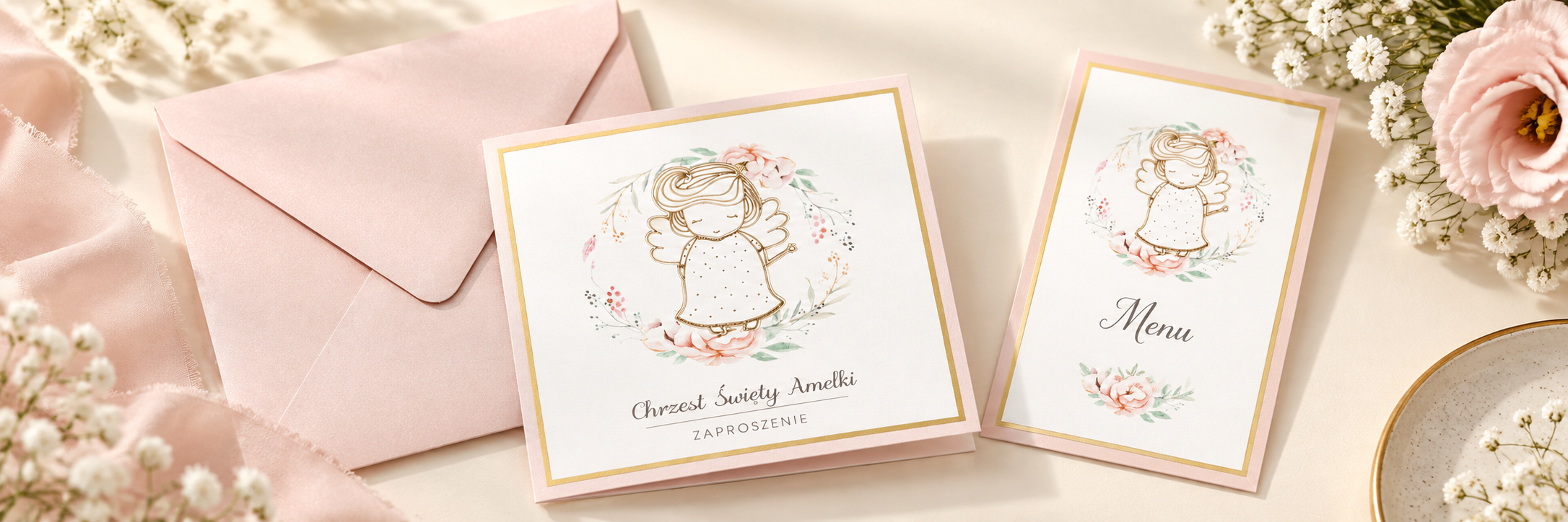 Fairy Rosie — aranżacja zaproszenia na chrzest