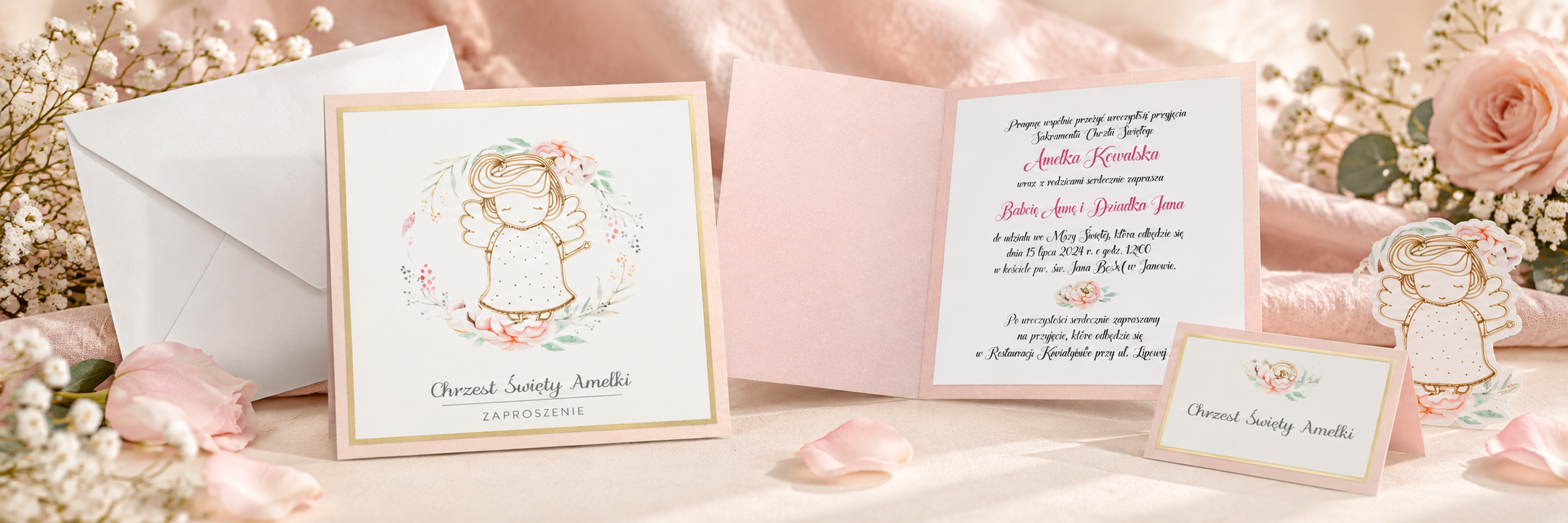 Fairy Rosie — aranżacja zaproszenia na chrzest