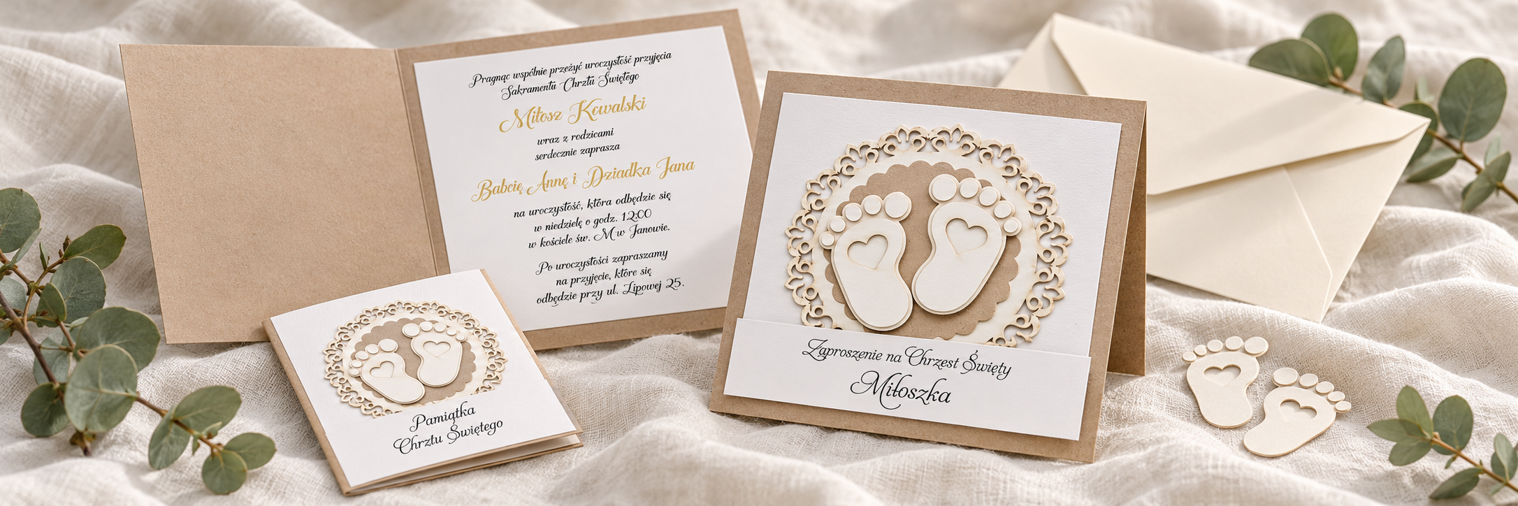 Flower Feet Label — aranżacja zaproszenia na chrzest