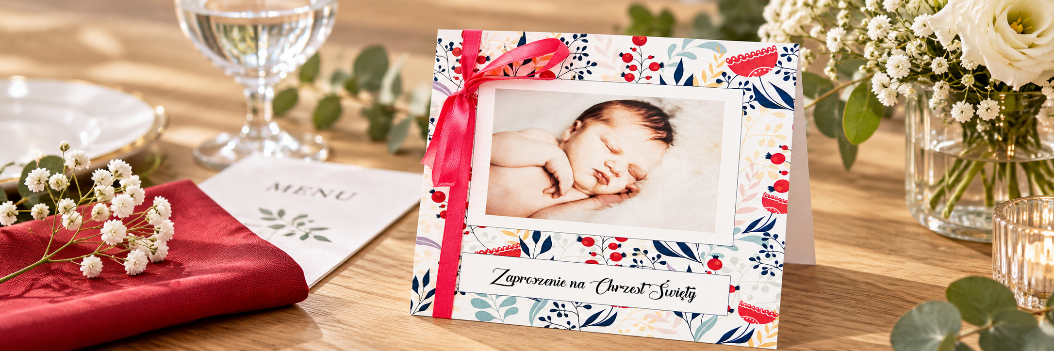 Folk — aranżacja zaproszenia na chrzest 2