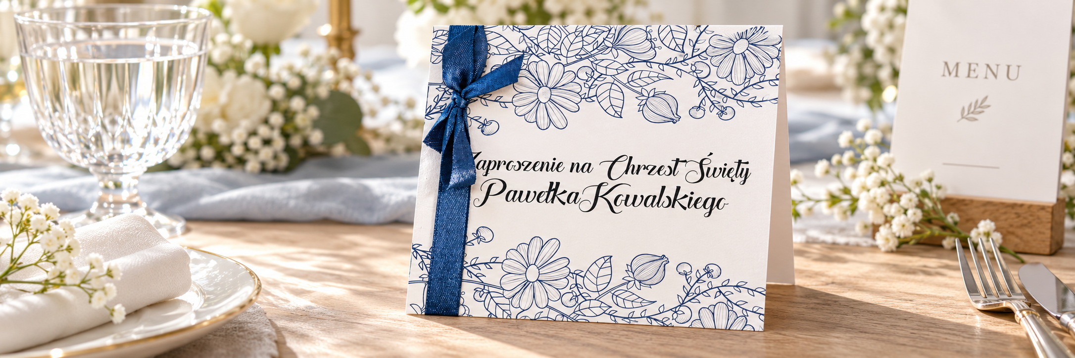 Niebieska Łąka — aranżacja zaproszenia na chrzest 2
