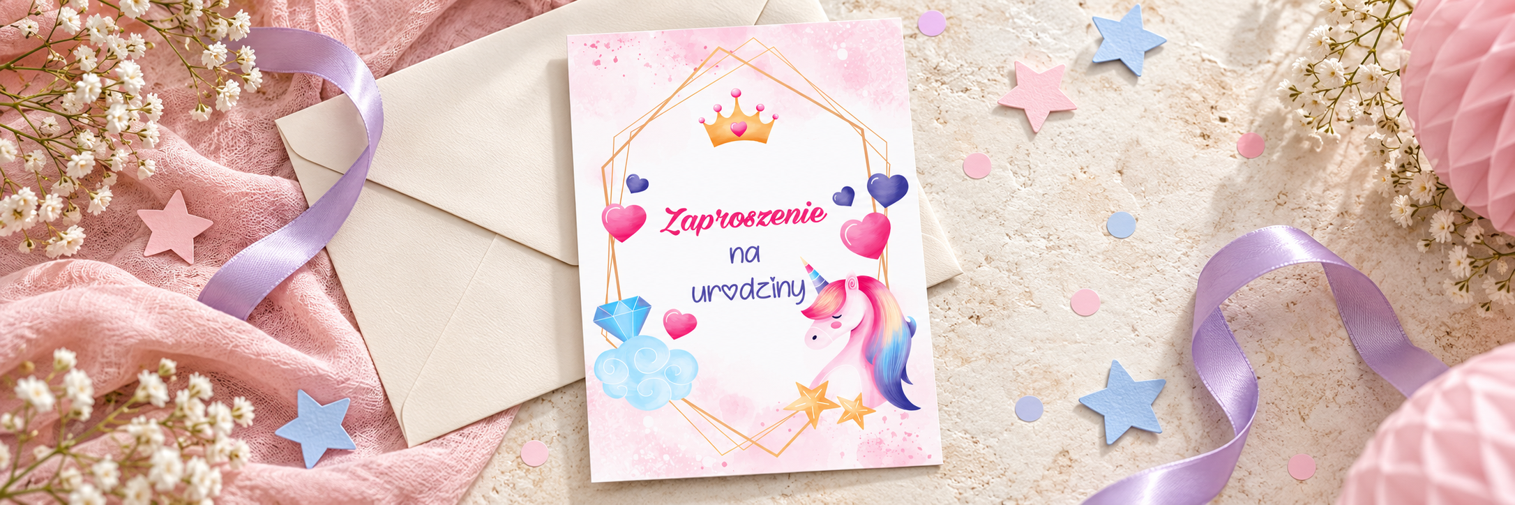Różowy Jednorożec — aranżacja zaproszenia 1