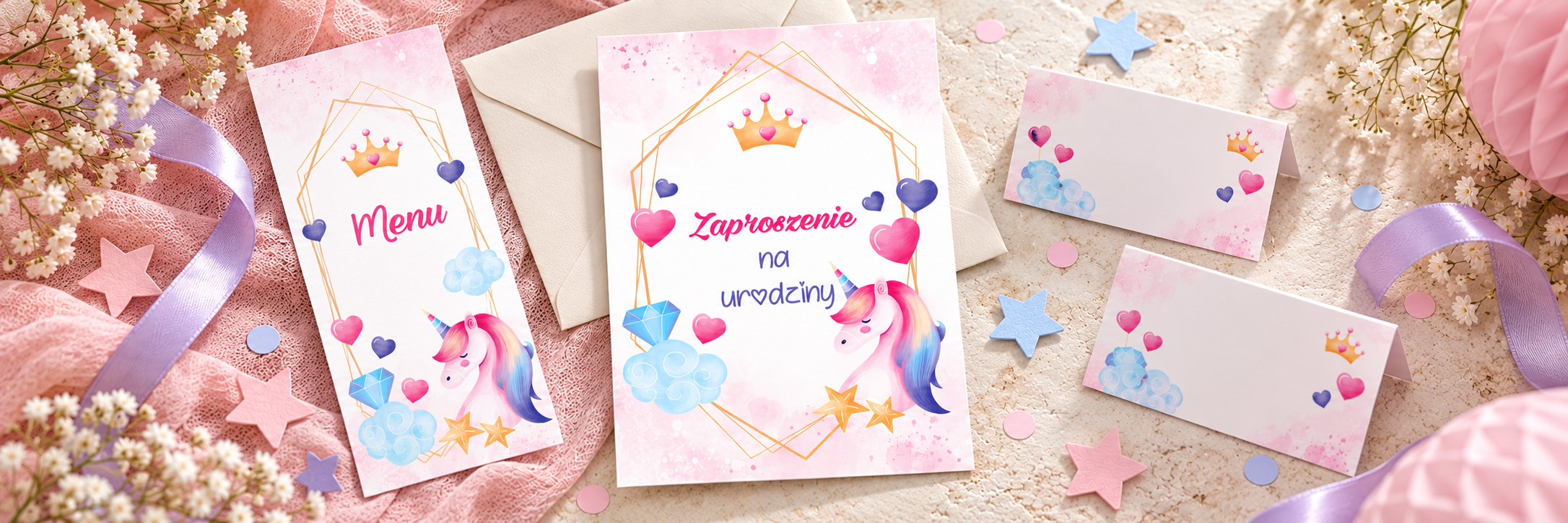 Różowy Jednorożec — aranżacja zaproszenia 2